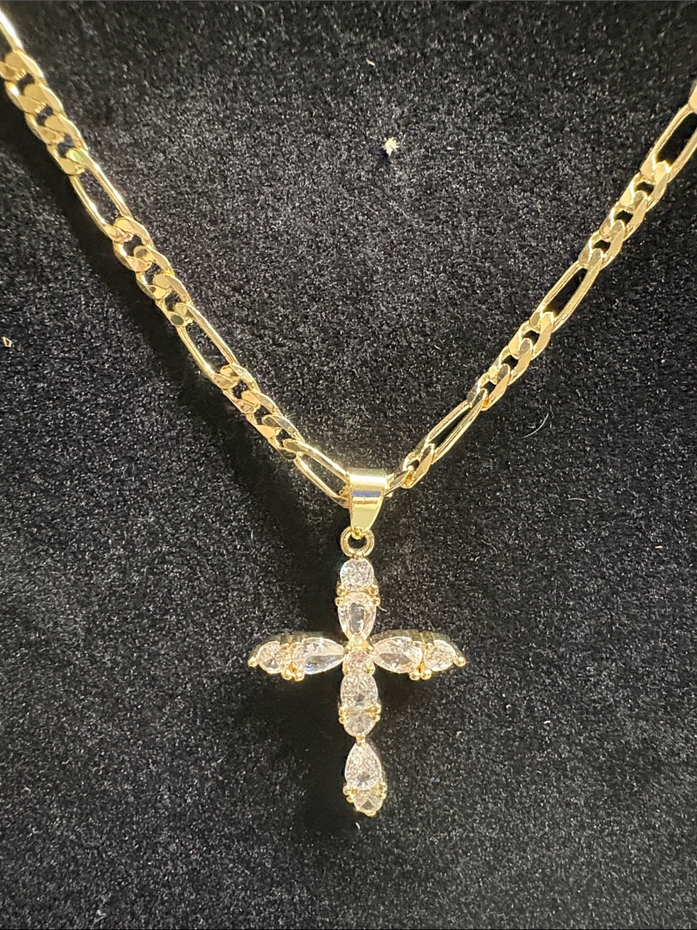 Gold tone Cross Pendant Necklace with Clear Stones - Women's Jewelry